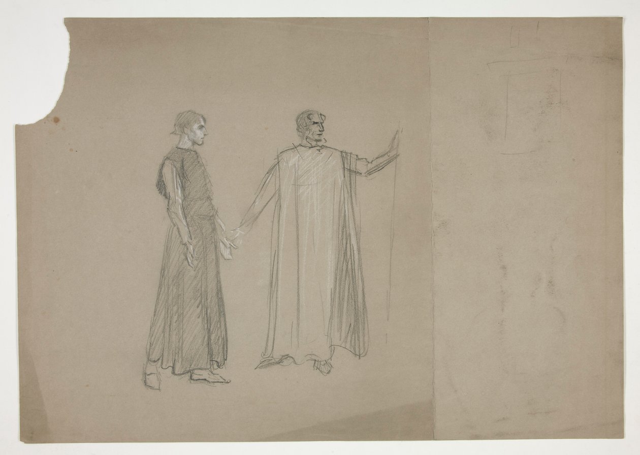 Twee figuren: vroege studie voor door Edwin Austin Abbey
