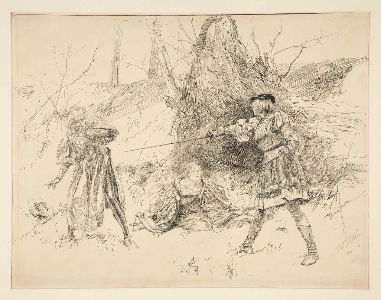 Valentine redt Sylvia, uit Act V, Scene iv, Twee Heren van Verona door Edwin Austin Abbey