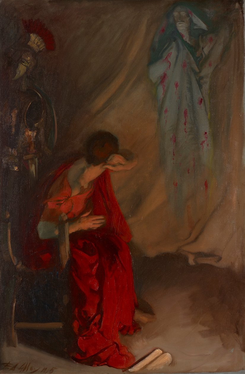 Binnen de tent van Brutus: Enter the Ghost of Caesar, Julius Caesar, Act IV, Scene III door Edwin Austin Abbey