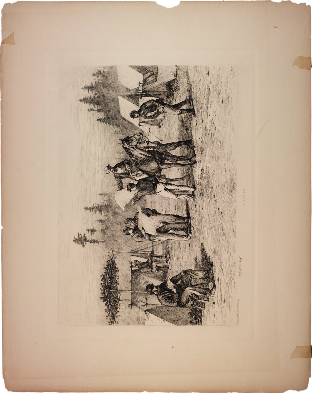 Kranten in het kamp, 1876 door Edwin Austin Forbes