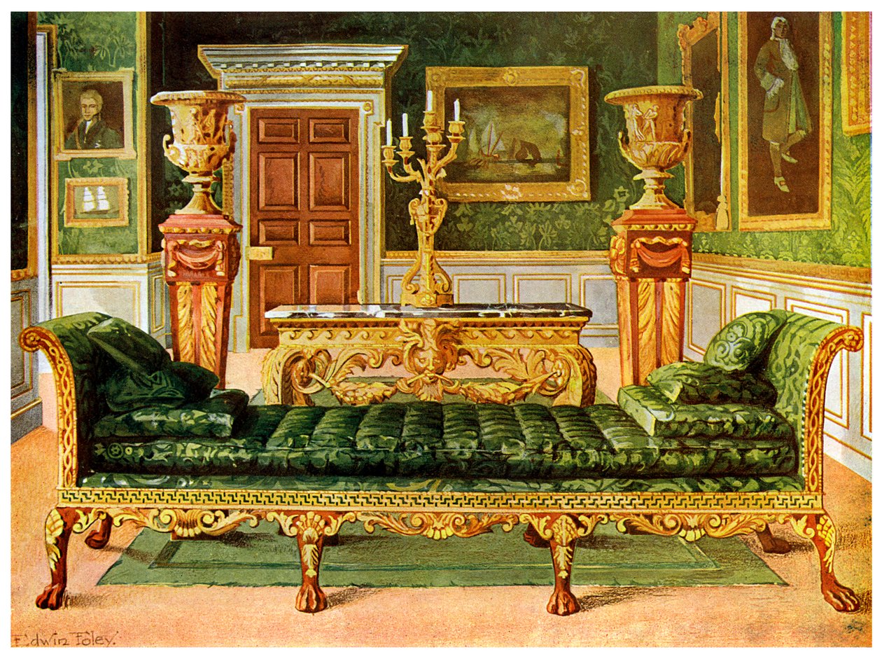 Mahoniehouten en vergulde Georgische suite, Longford Castle, Wiltshire, 1911-1912 door Edwin Foley