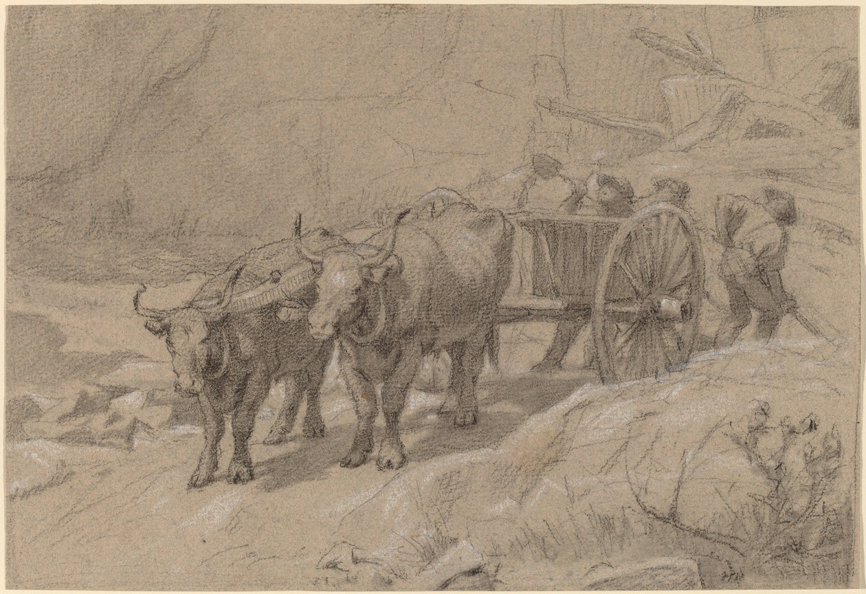 Ossen en Kiepwagen door Edwin Forbes