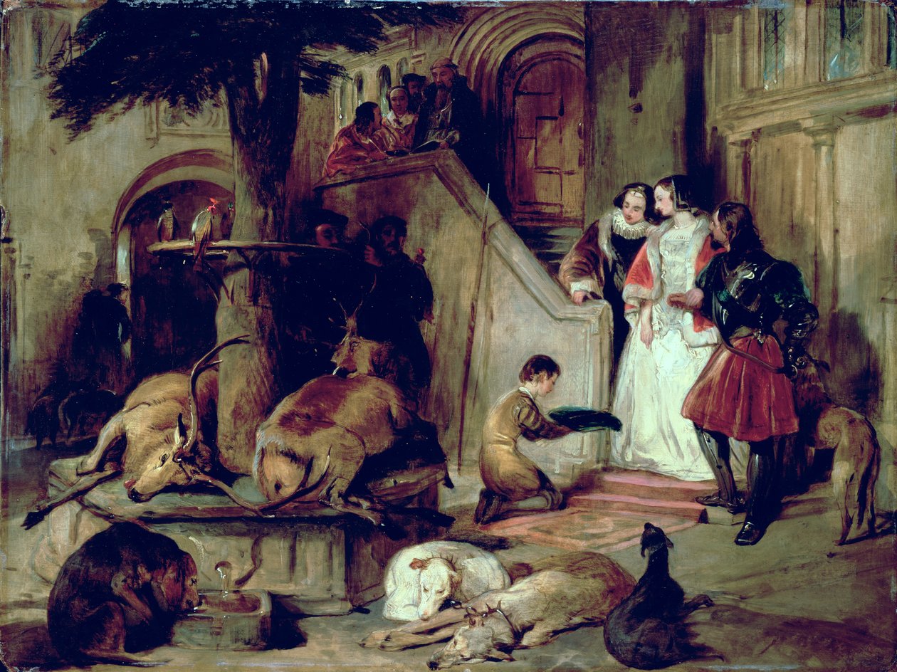 Een binnenplaats in vroegere tijden door Edwin Landseer