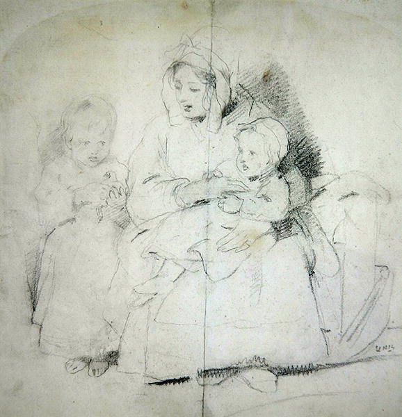Een moeder met twee kinderen door Edwin Landseer