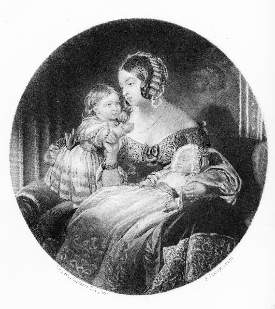 De koningin, de prinses koninklijk en de prins van Wales, gegraveerd door R. Piercy, 1842 door Edwin Landseer