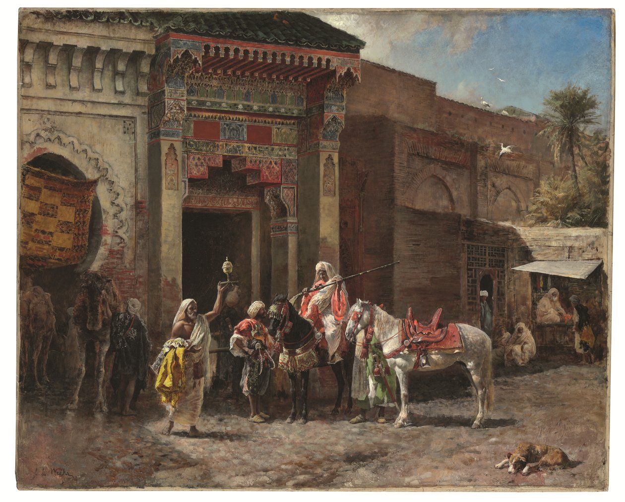 De Wapenhandelaar (Buiten een Marokkaanse Bazaarpoort), ca. 1878-1880 (olieverf op doek) door Edwin Lord Weeks