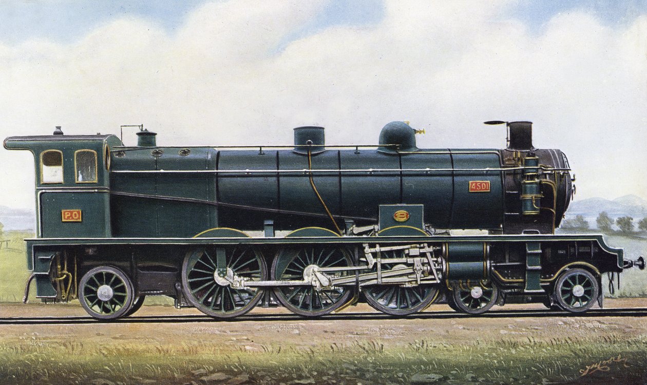 Het product van twee republieken: "Pacific" Type Stoomlocomotief nr. 4501, Parijs - Orleans Spoorweg. 1910 (litho) door Edwin Thomas Rudd