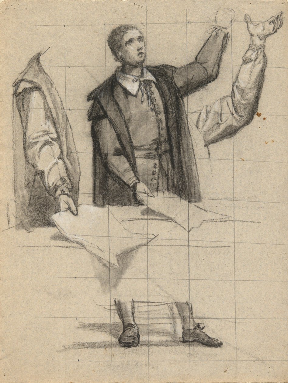 Man die predikt, schets voor Ondertekening van het verdrag in de hut van de Mayflower door Edwin White