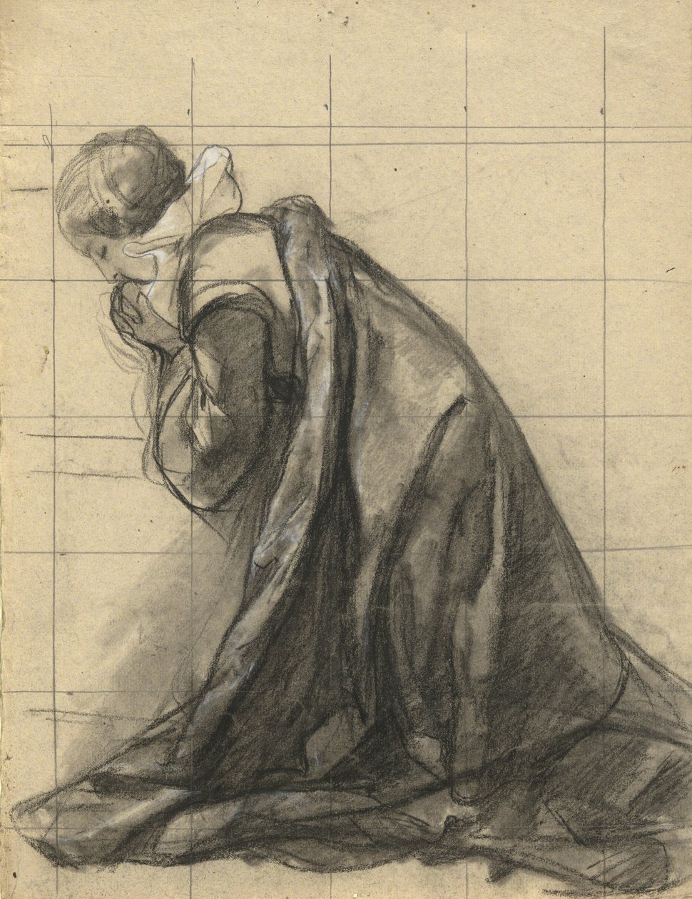Vrouw die bidt, schets voor Ondertekening van het Compact in de Hut van de Mayflower door Edwin White
