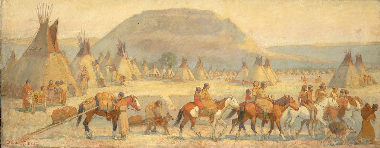 Blackfoot kamp scène, eind 19e-begin 20e eeuw door Edwin Willard Deming