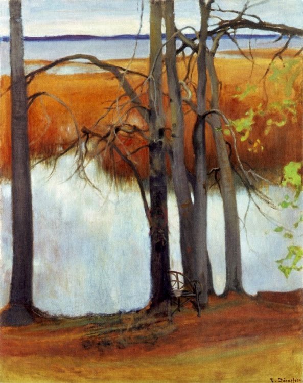 Oever van het meer met riet door Eero Järnefelt