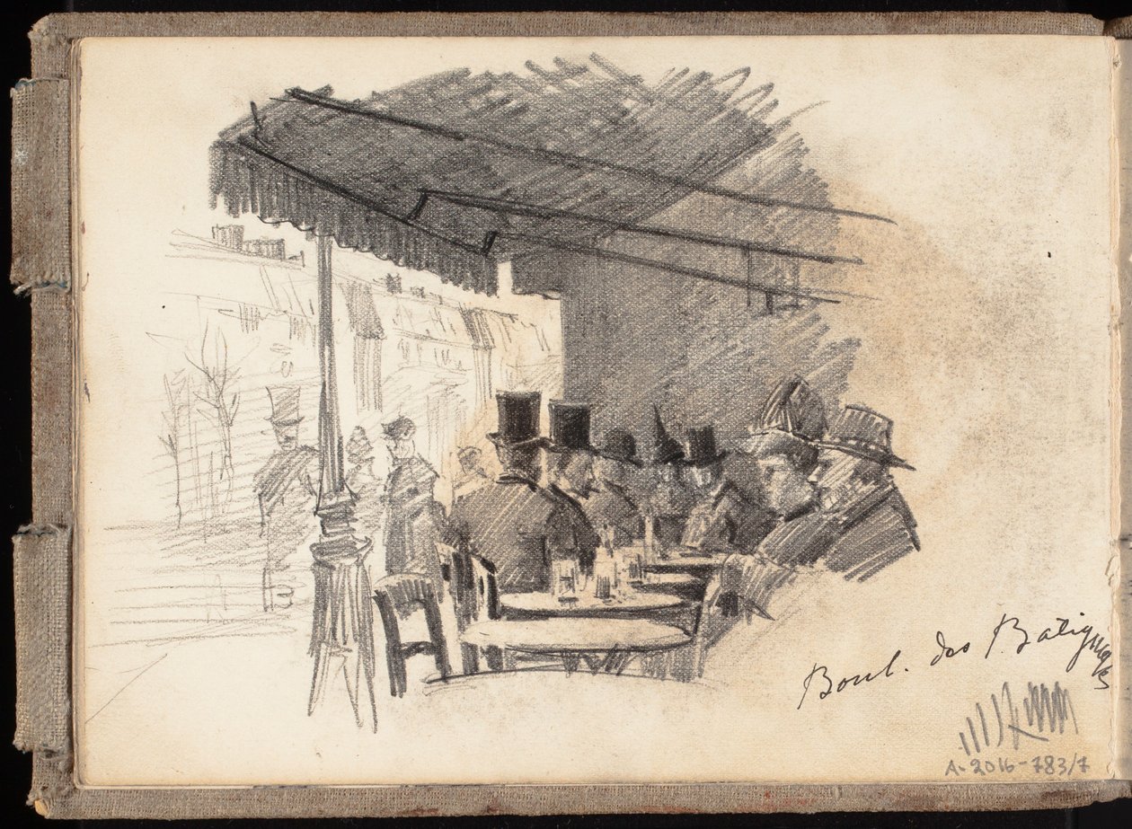 Terrascafé in Parijs, Boulevard des Batignolles, pagina uit het schetsboek van Järnefelt door Eero Järnefelt