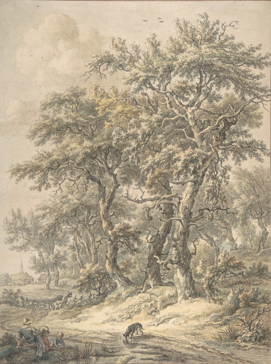 Vrouw en kind zittend naast een weg, 1760-1818 door Egbert van Drielst