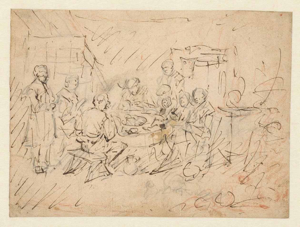Interieur met een boerengezin aan de maaltijd door Egbert van Heemskerck (I)