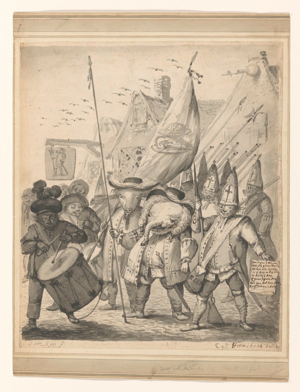 Dierensatire door Egbert van Heemskerck (II) (signed by artist)