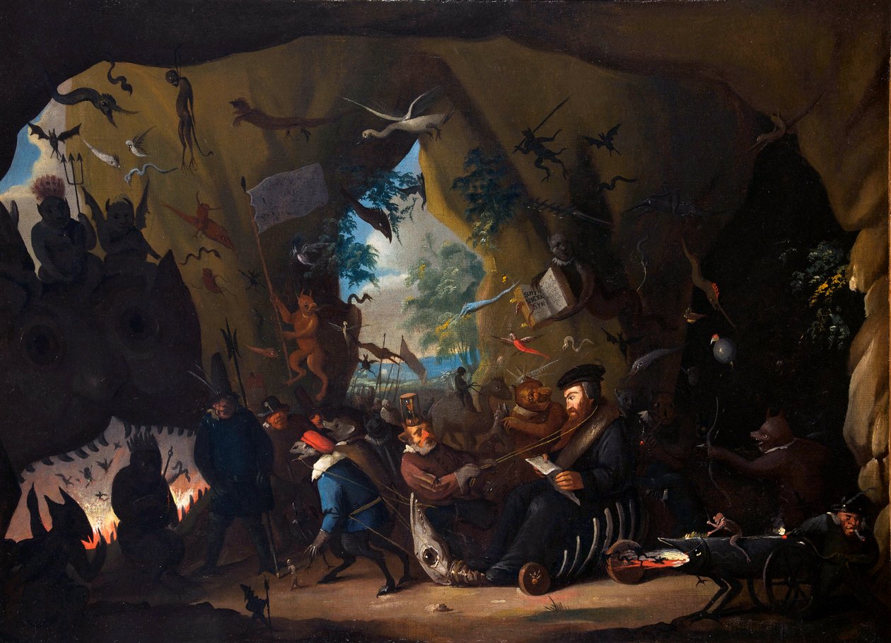 Jean Calvin in de hel door Egbert van II The Younger Heemskerk