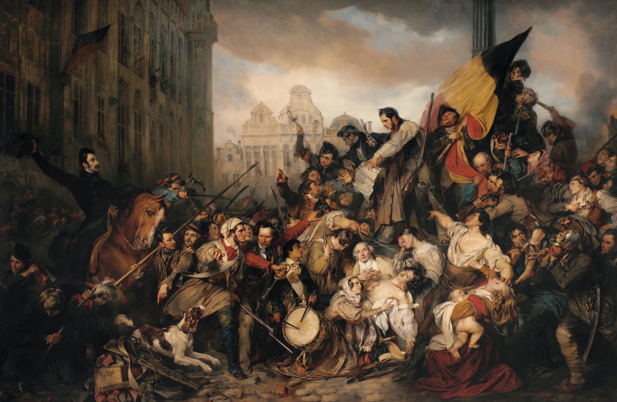 Episode van de septemberdagen 1830, op de Grote Markt van Brussel door Egide Charles Gustave Wappers