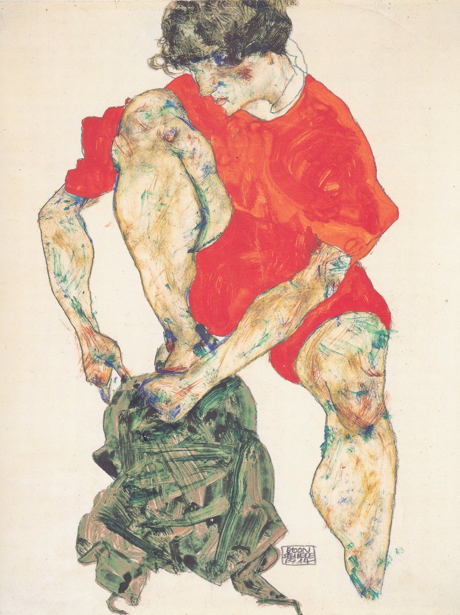 Vrouwelijk Model in Rode Gewaad door Egon Schiele
