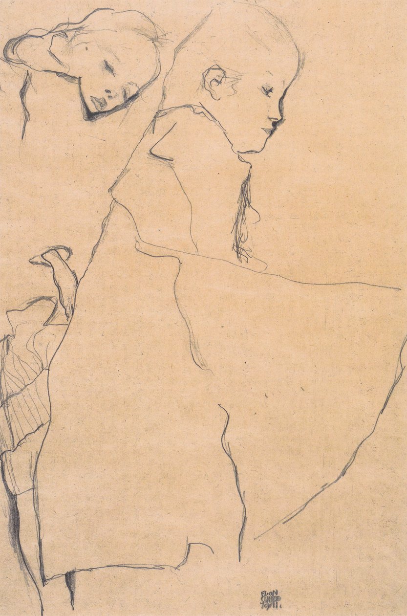 Twee slapende meisjes door Egon Schiele