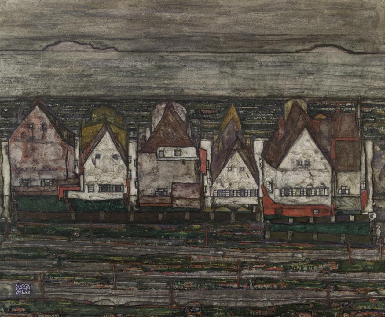 De huizen aan zee door Egon Schiele