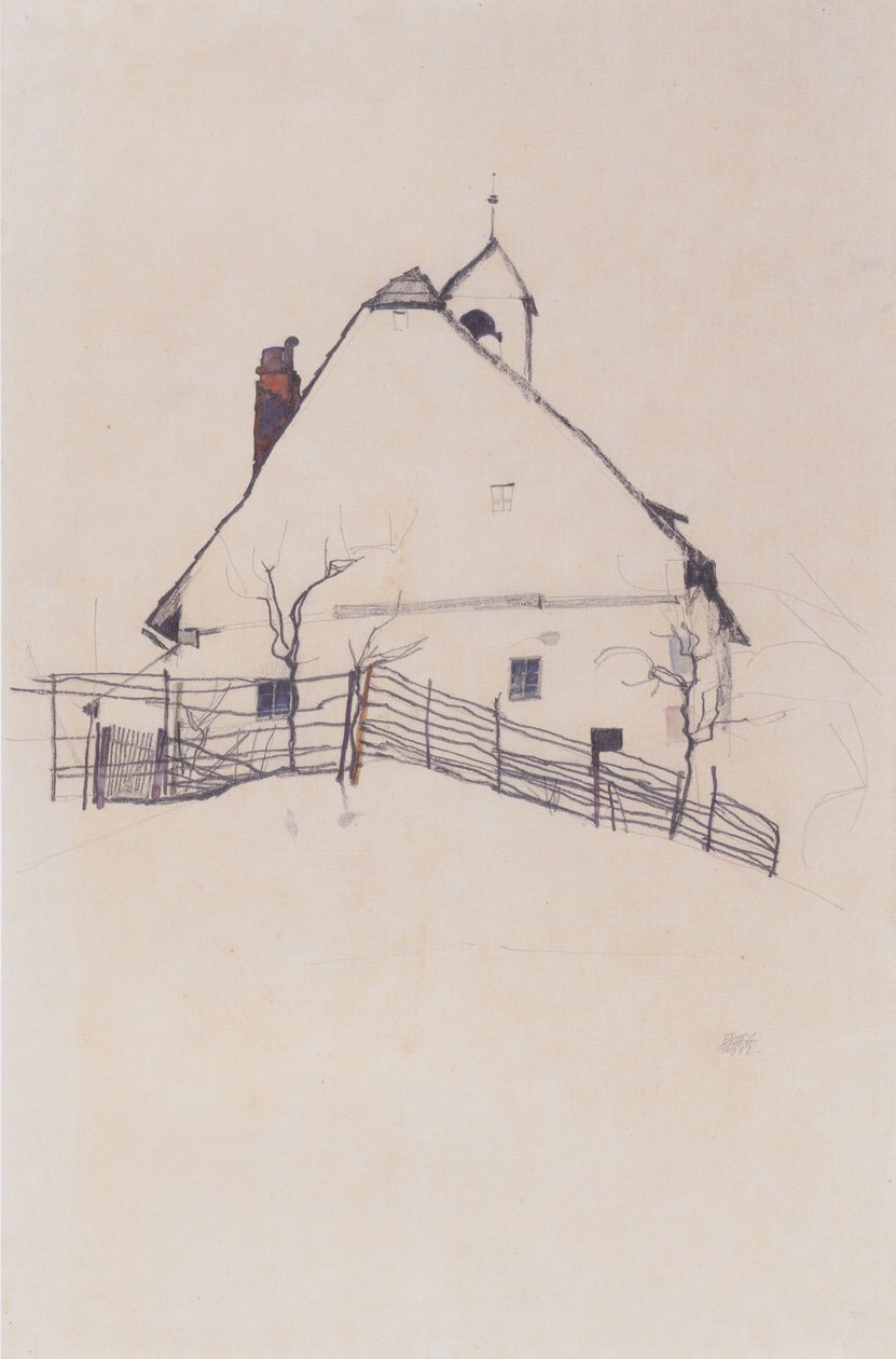 Huis met klokkentoren door Egon Schiele