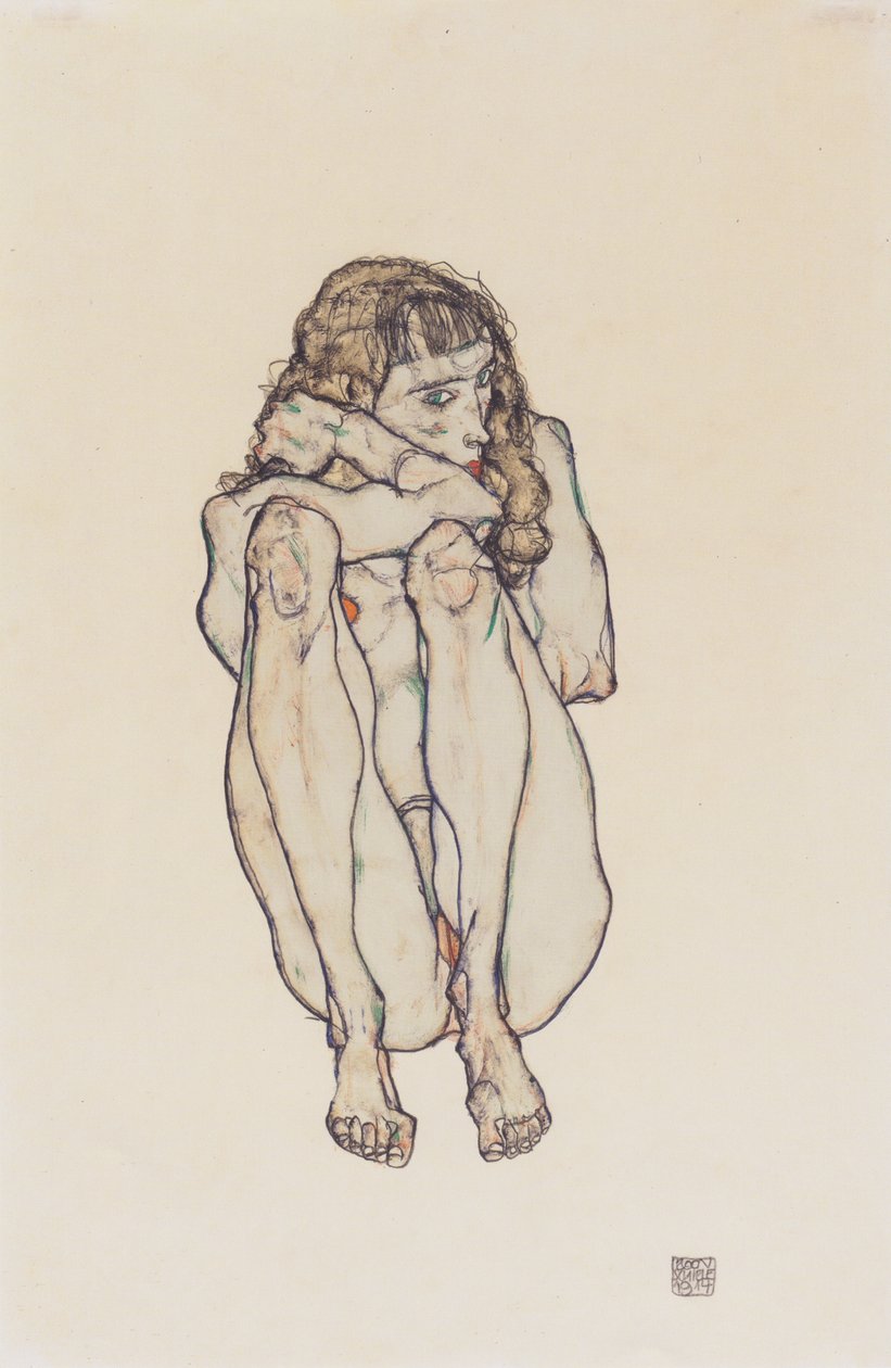 Hurkend vrouwelijk naakt door Egon Schiele