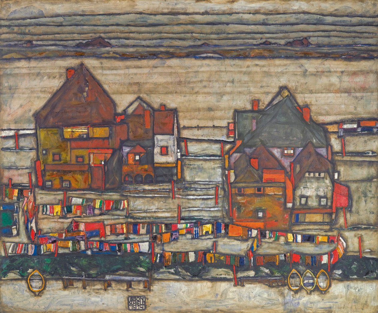 Huizen met kleurrijke was door Egon Schiele