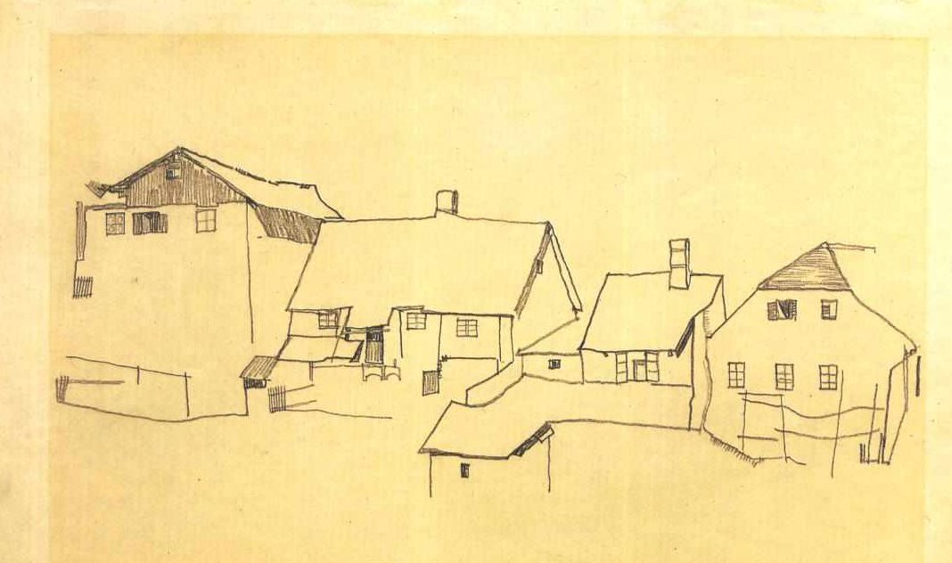 Huizenrij in Krumau door Egon Schiele