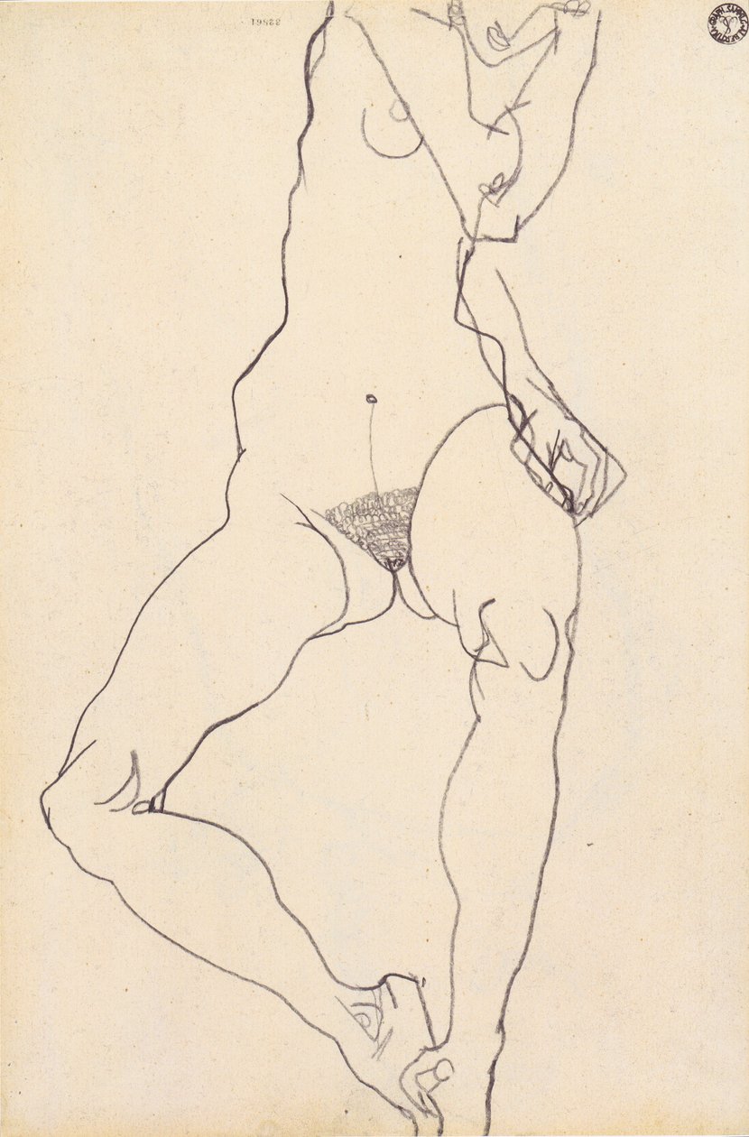 Zittend vrouwelijk naakt door Egon Schiele