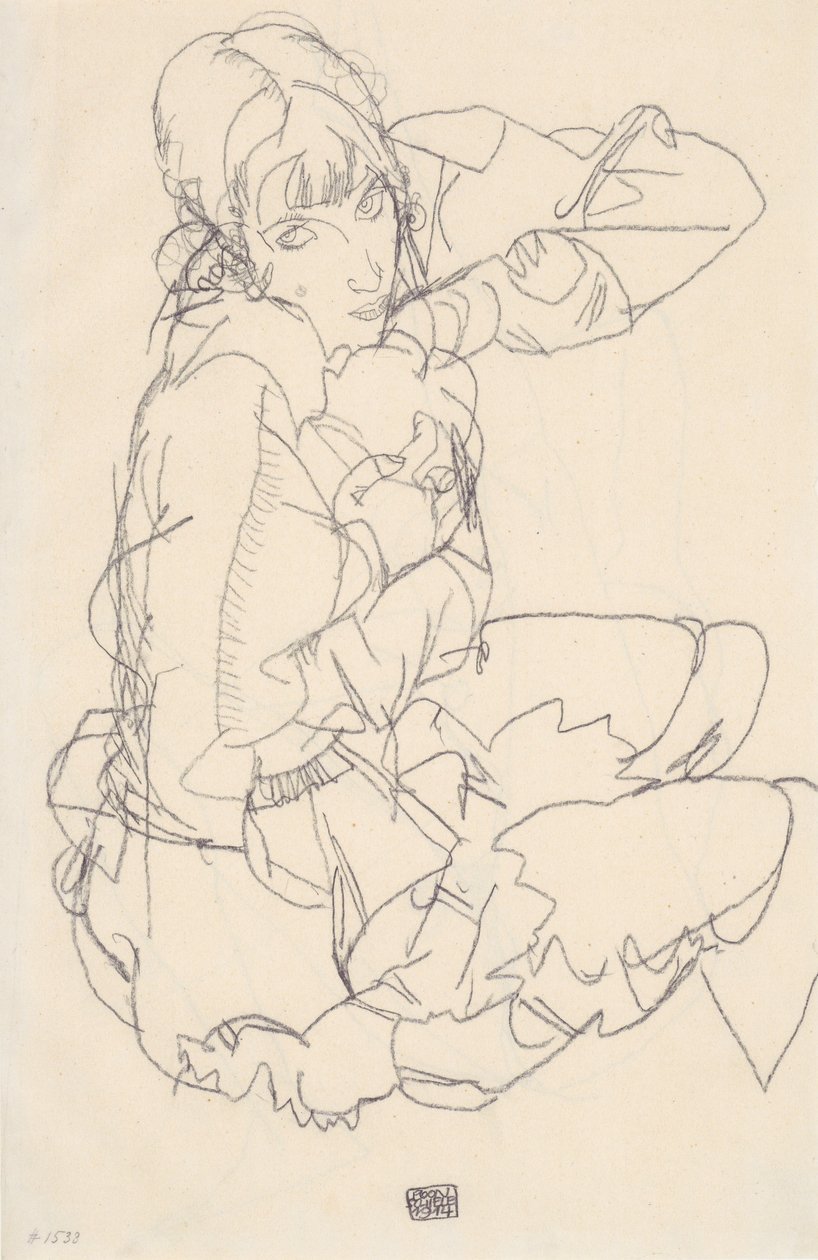 Zittend meisje door Egon Schiele