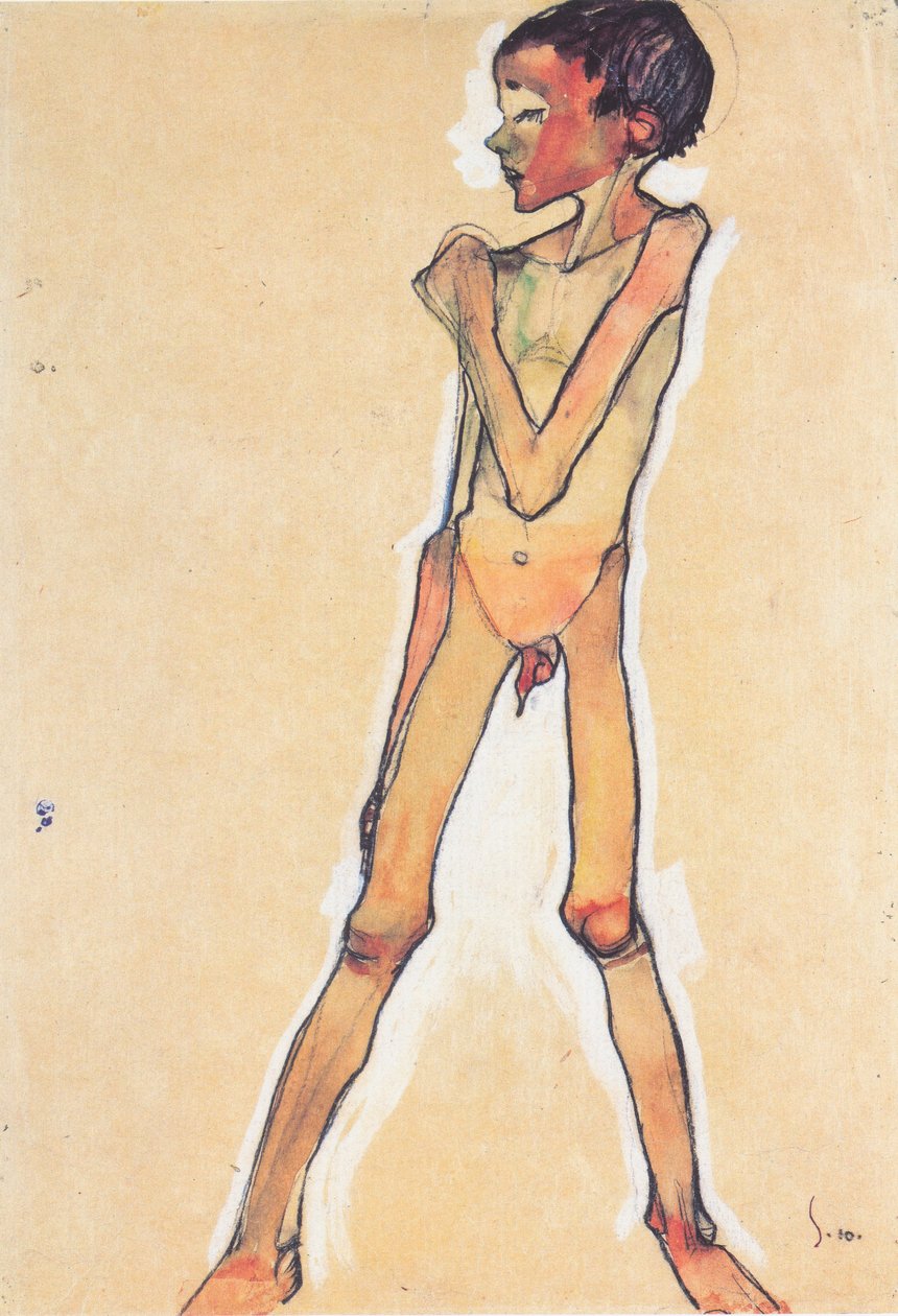 Staande jongensnaakt door Egon Schiele