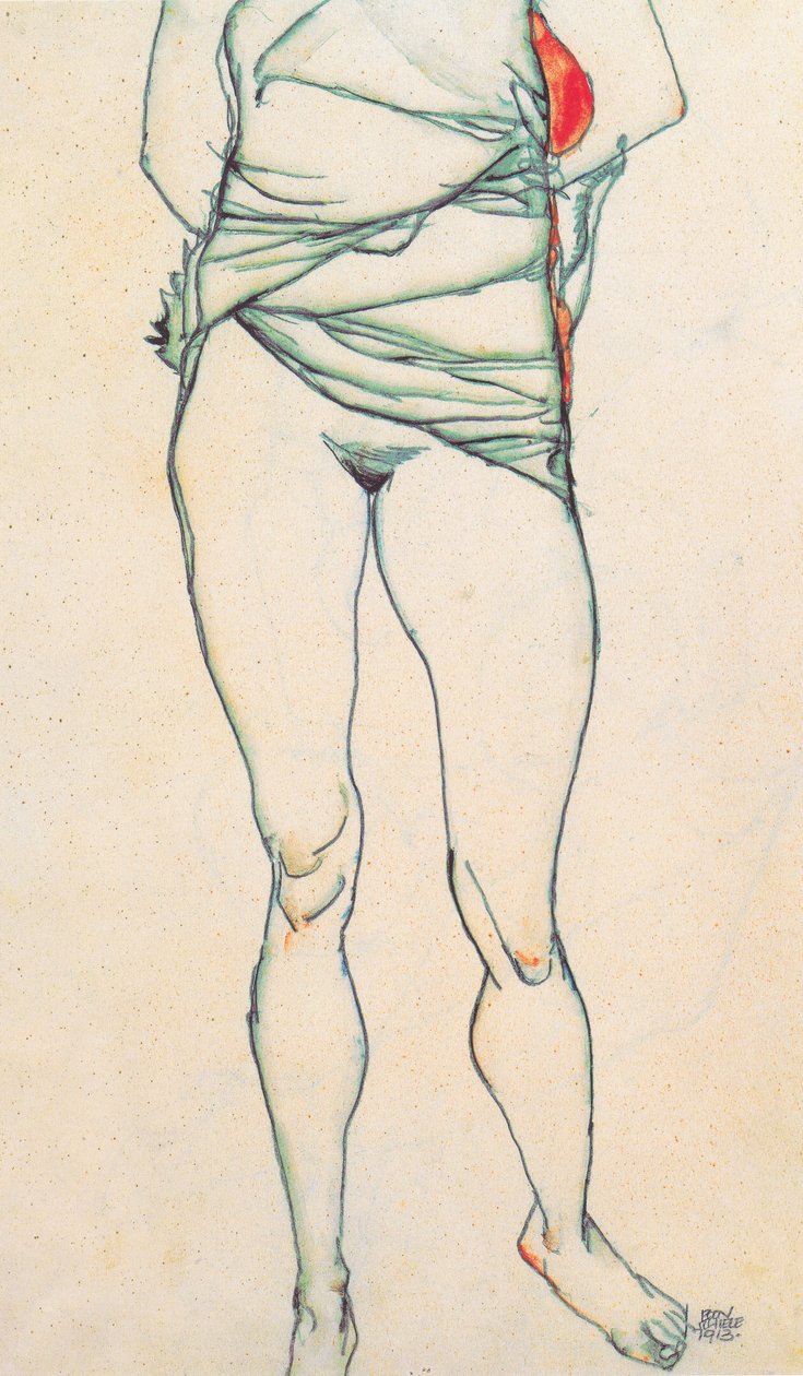 Vrouwelijke torso met opgetrokken hemd door Egon Schiele
