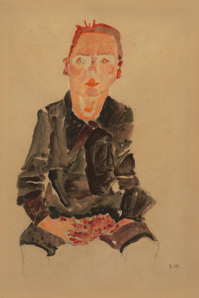 2022 NYR 20682 0724 000(egon schiele zittend bub met gevouwen handen portretstudie dr oska011034) door Egon Schiele