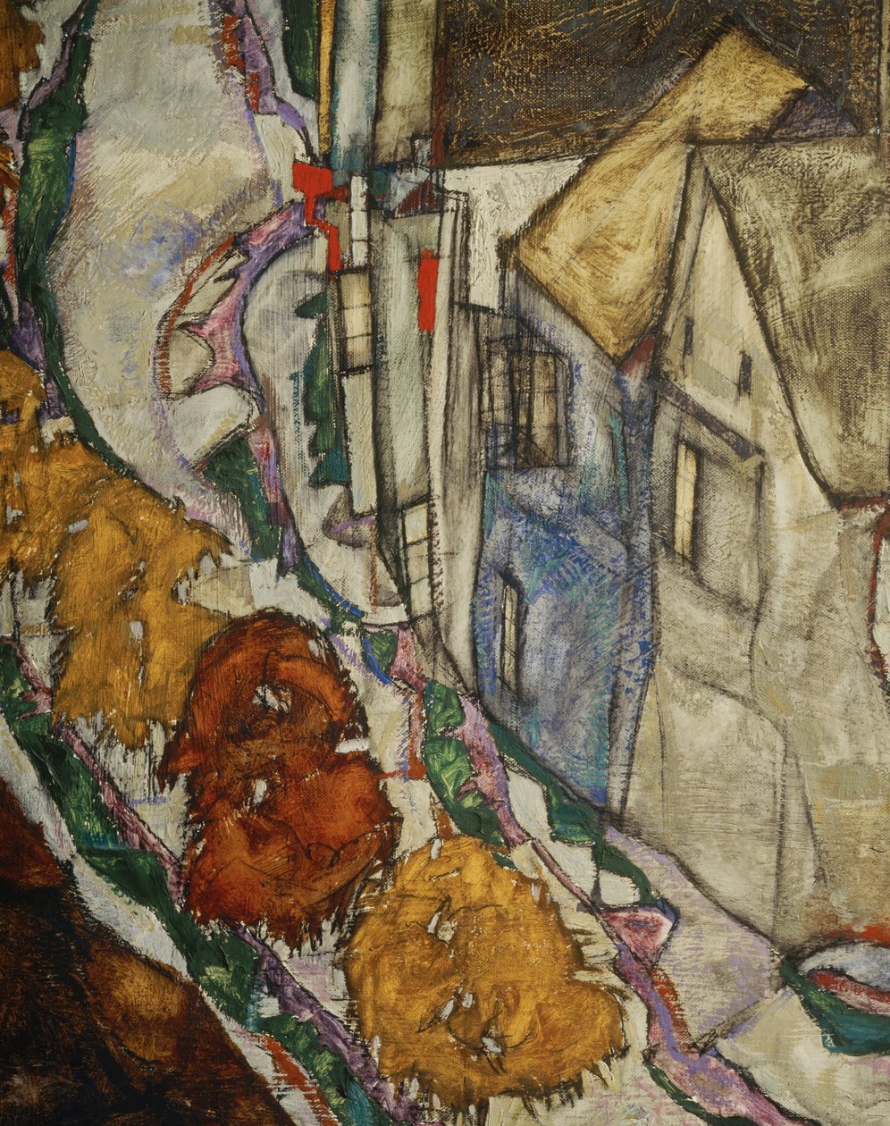 De boog van huizen II ... (olieverf op doek) door Egon Schiele