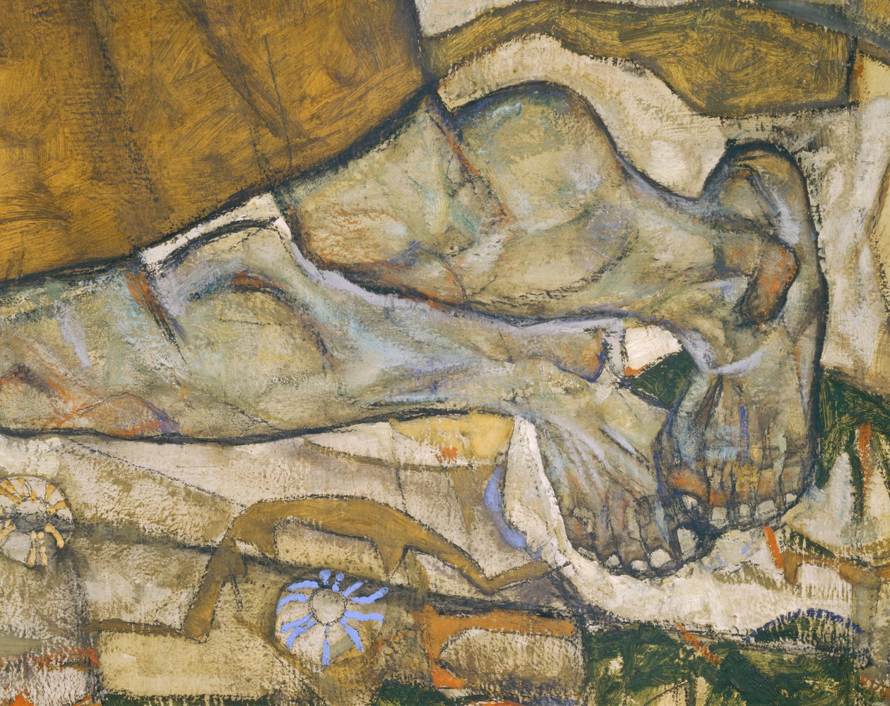 Entschwebung (Die Blinden III), De blinden ... (olieverf en aquarel op doek) door Egon Schiele