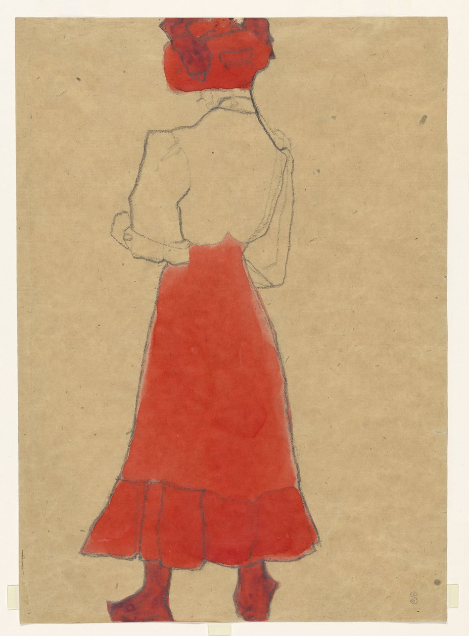 Vrouw met een rode rok door Egon Schiele