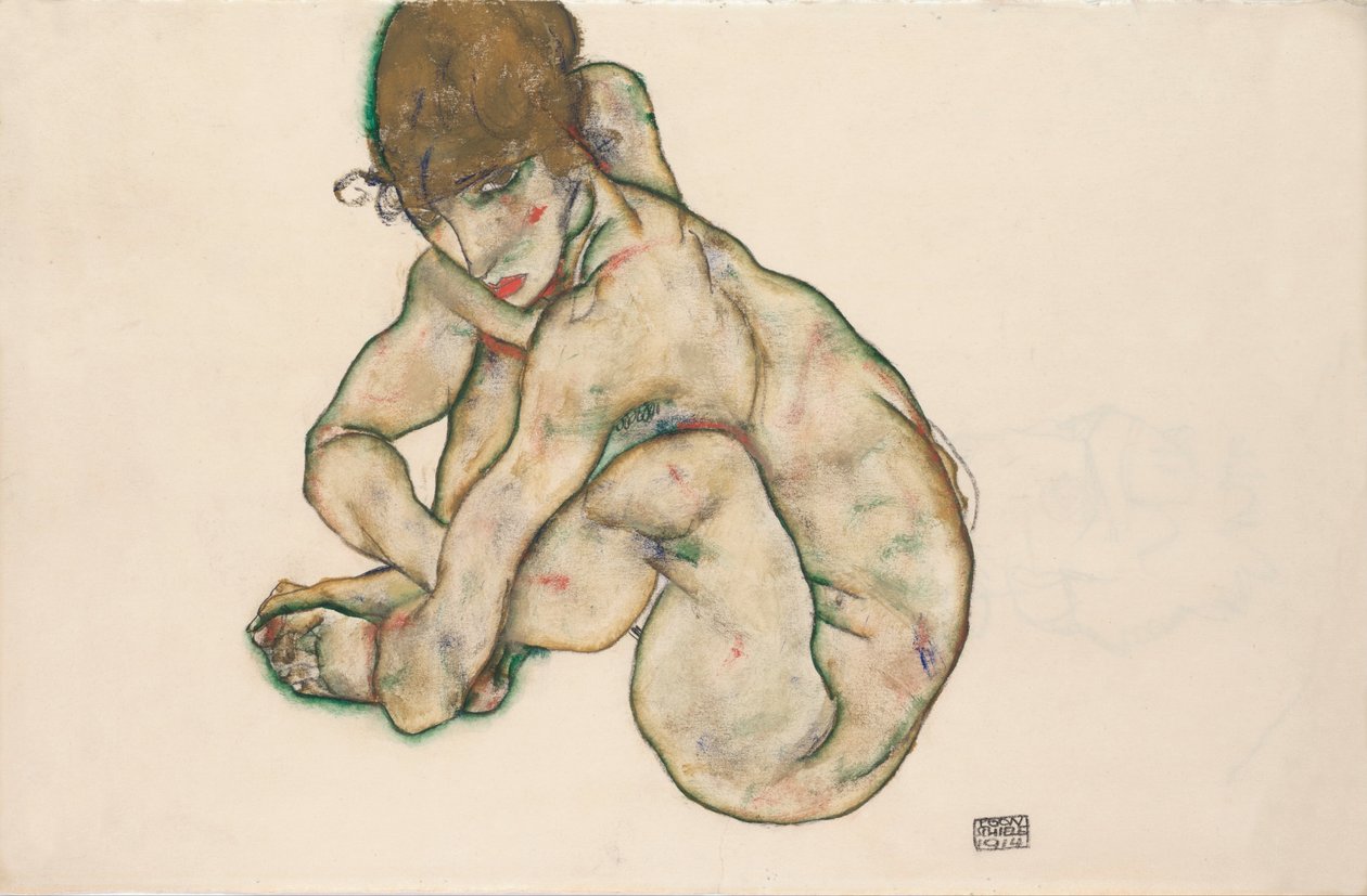 Zittend meisjesnaakt door Egon Schiele