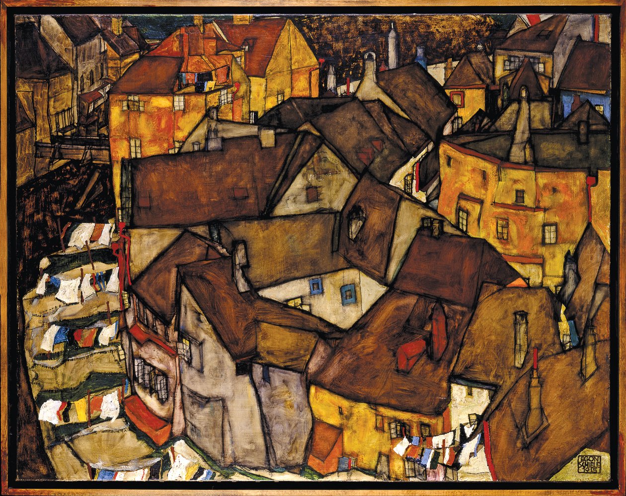 Krumau - Halve maan van huizen (De kleine stad V) door Egon Schiele