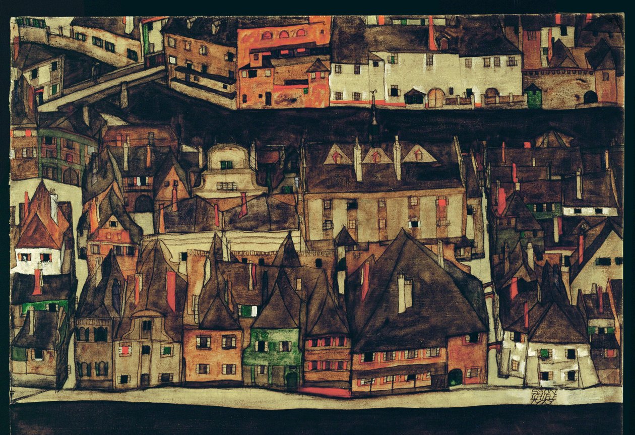 Krumau, Tsjechië (schilderij op doek) door Egon Schiele