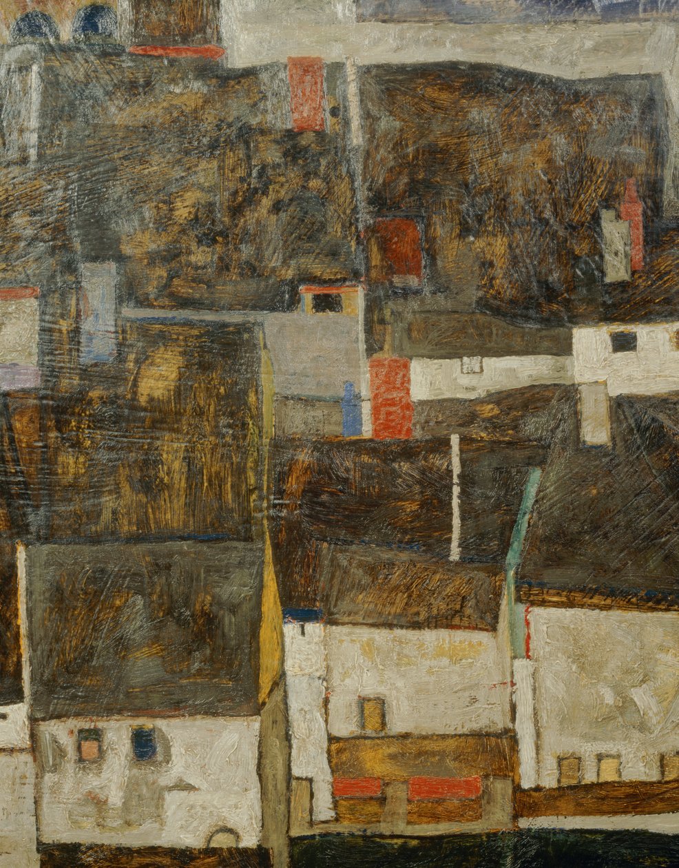Krumau en der Moldau Krumau aan de rivier Vltava, Tsjechië ... (olieverf op doek) door Egon Schiele