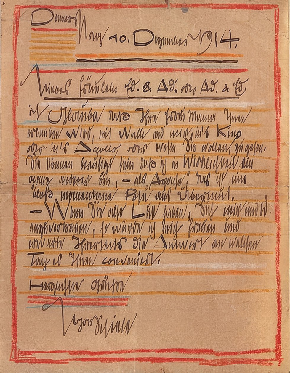 Artistieke brief van Egon Schiele aan de zusters Edith en Adele Harms van 10 december 1914 door Egon Schiele