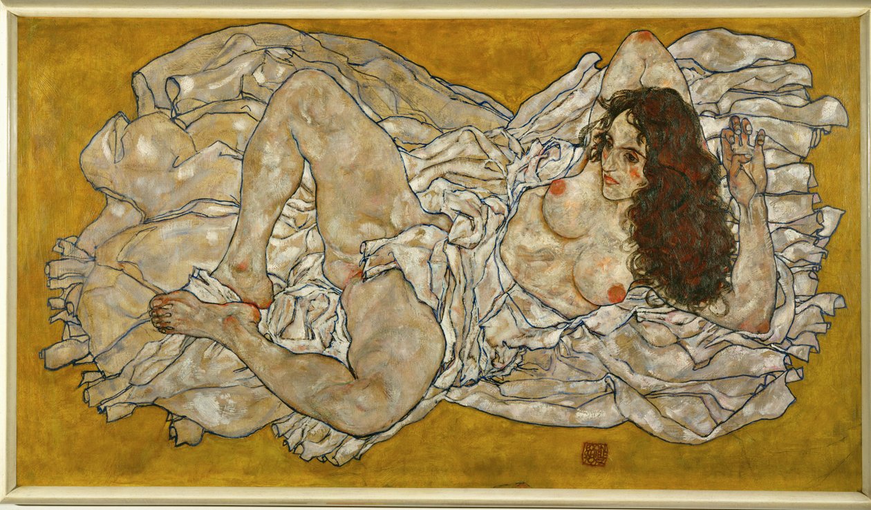 Liegende vrouw. Liggende vrouw (olieverf op doek) door Egon Schiele