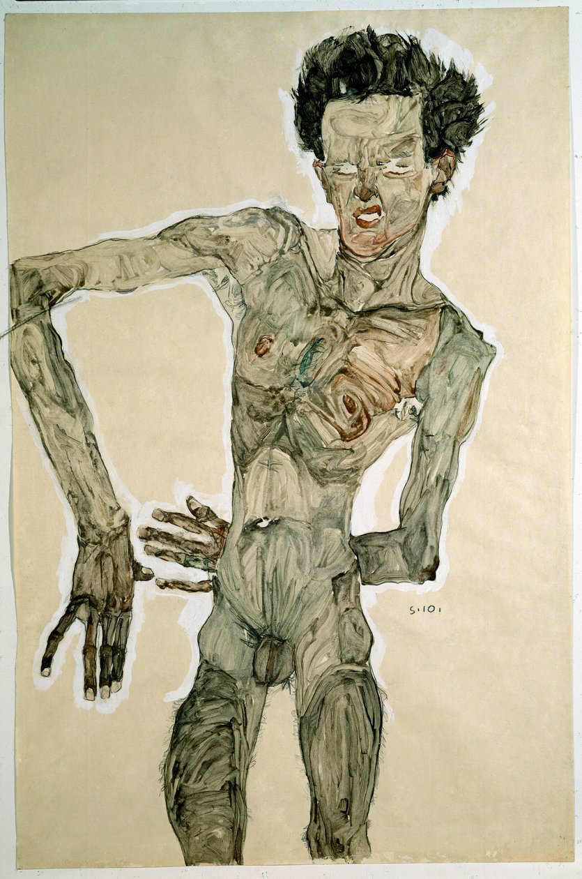 Mannelijk naakt (zelfportret). Tekening door Egon Schiele, 1910, Wenen, Graphische Sammlung Albertina door Egon Schiele