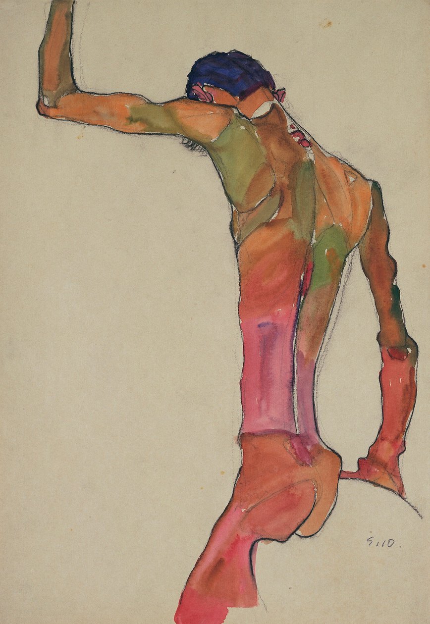 Mannelijk naakt met opgeheven arm door Egon Schiele