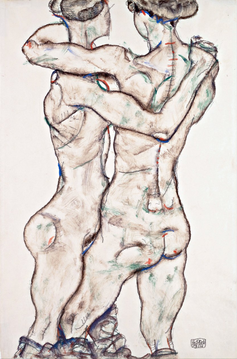 Naakte meisjes die elkaar omhelzen door Egon Schiele
