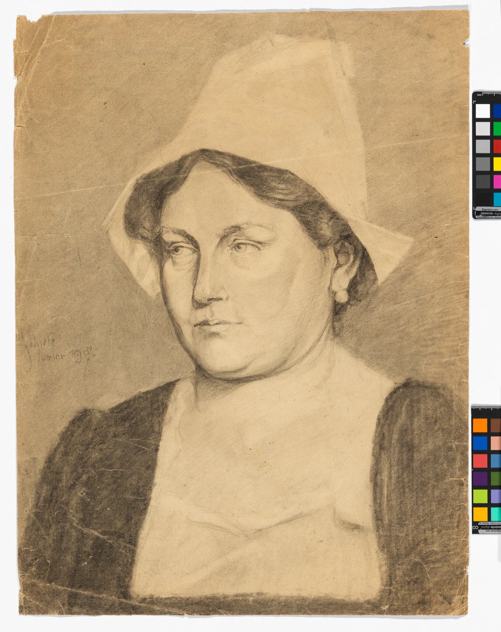 Portret van een vrouw met een Nederlandse kap door Egon Schiele