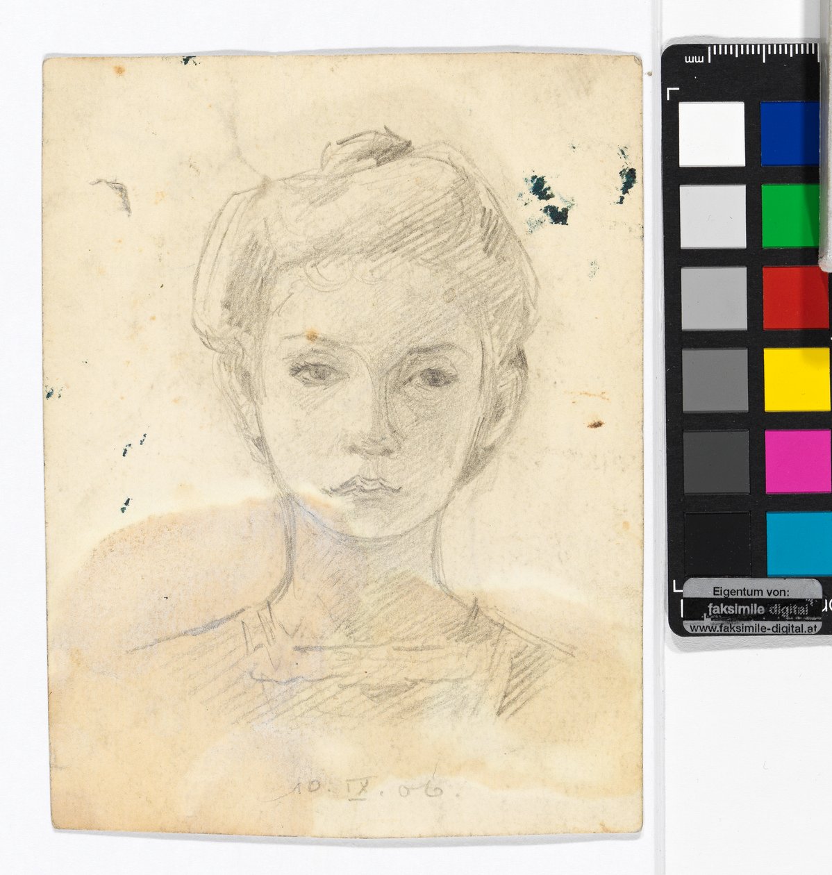 Portret van een meisje; achterzijde: tekeningen van dieren door Egon Schiele