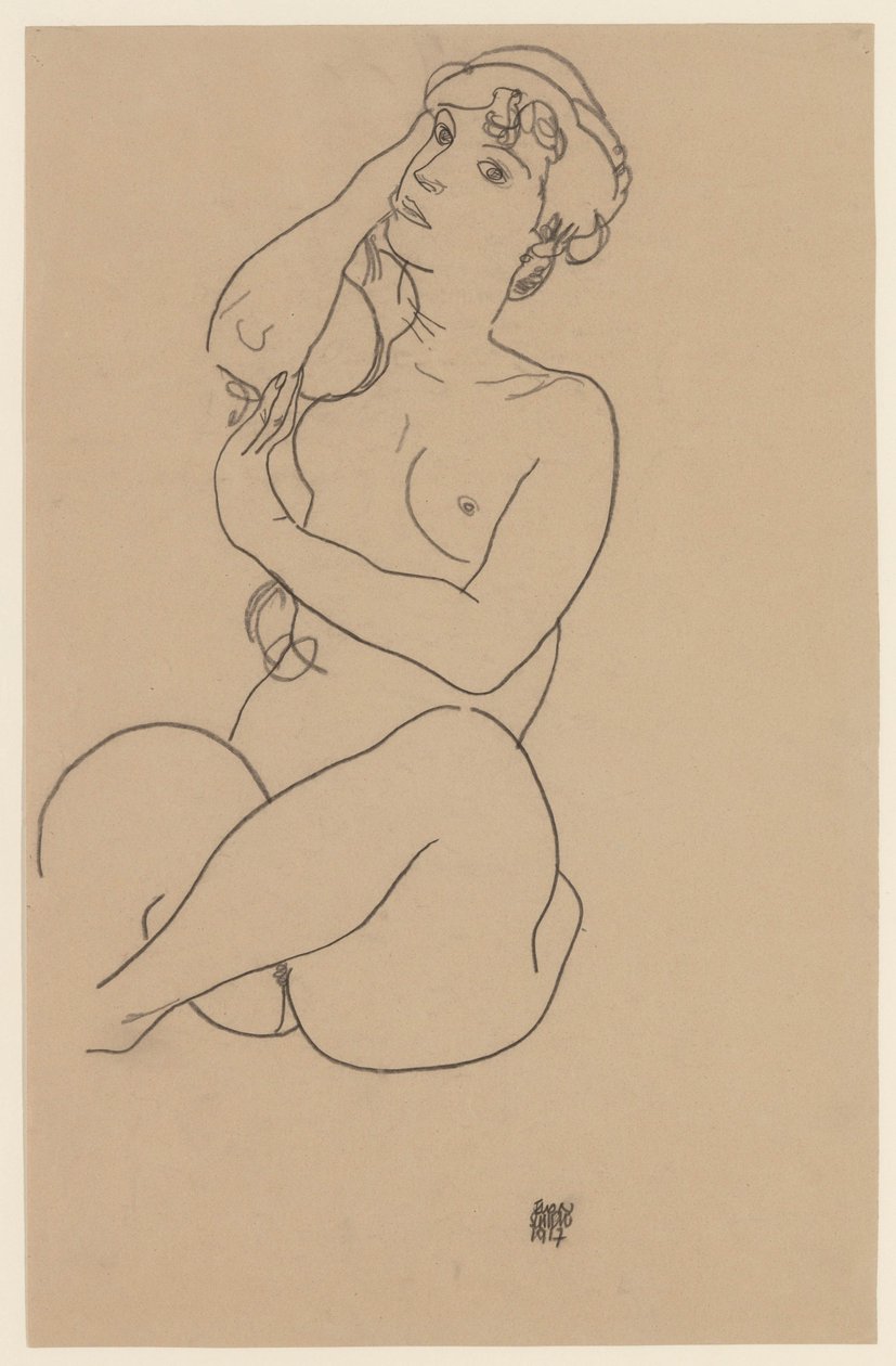 Liggend naakt, 1917 door Egon Schiele