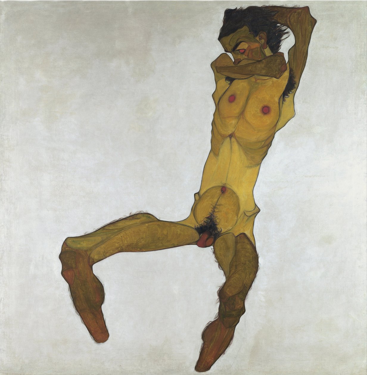 Zittende mannelijke naakt (Zelfportret) door Egon Schiele