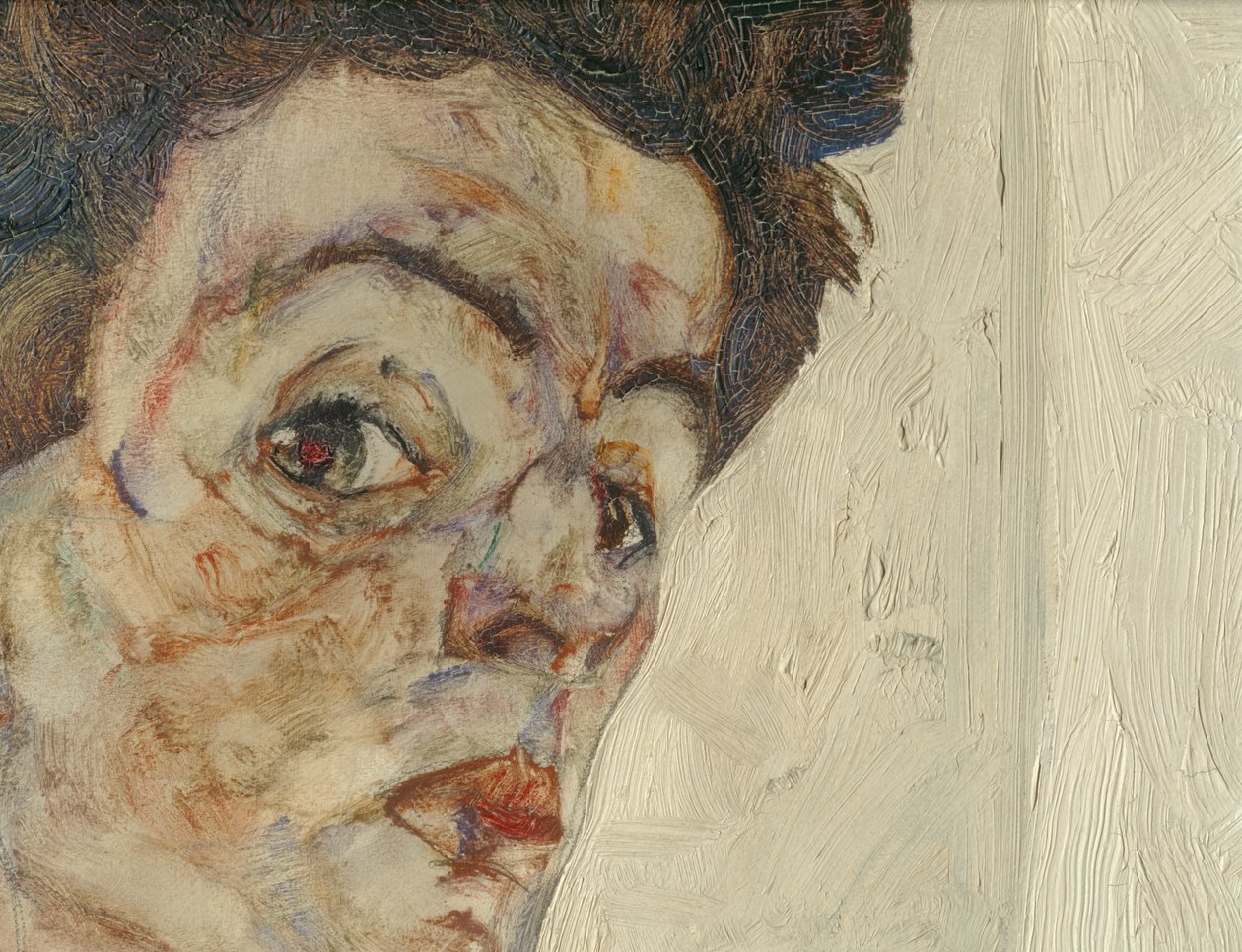 Zelfportret met lantaarnvruchten ... (olieverf en aquarel op doek) door Egon Schiele